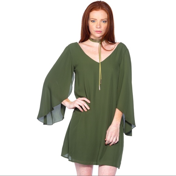 SALES ❗️Angel Olive Bell Sleeve Shift Dress - Picture 2 of 7